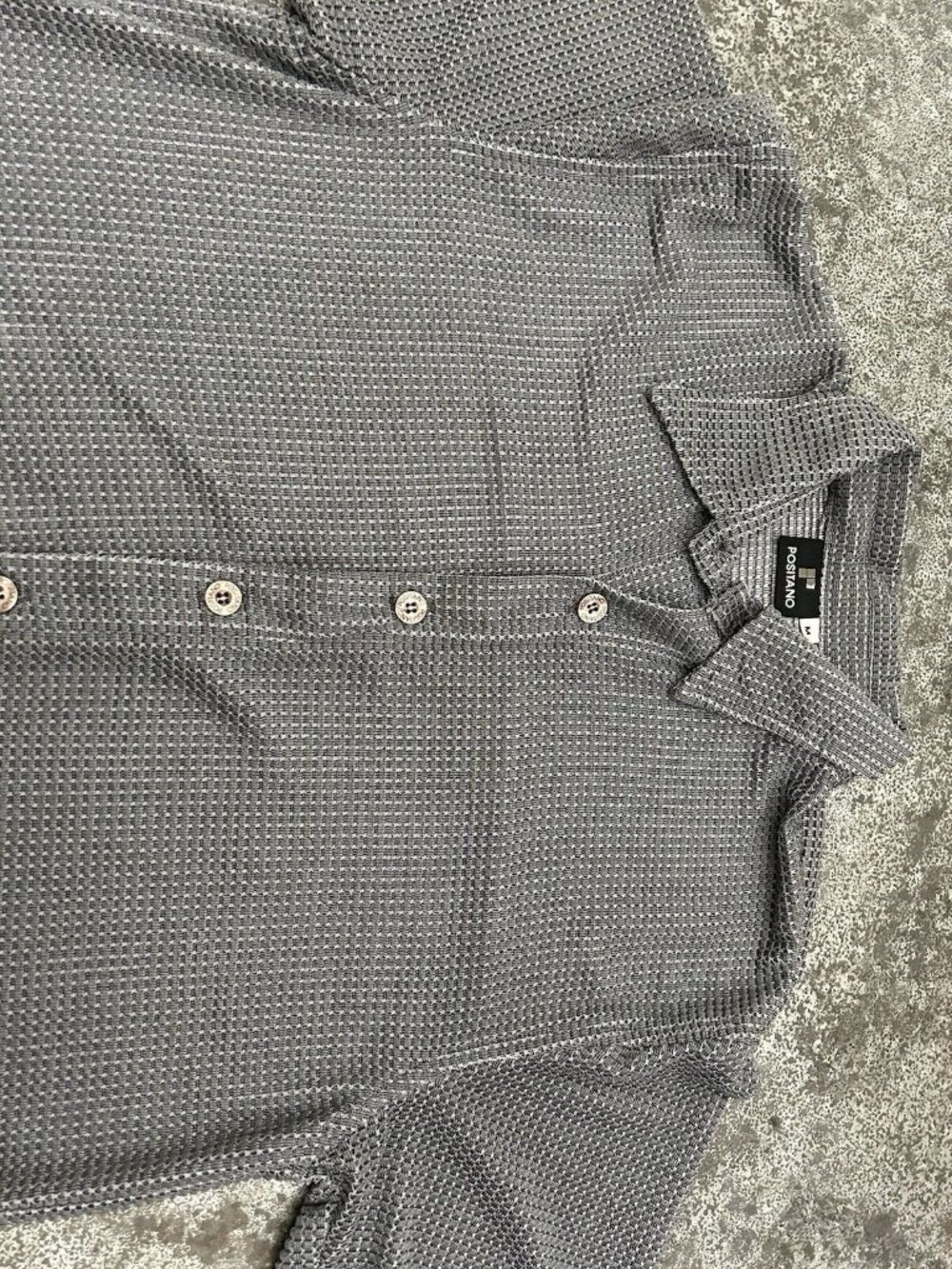 Vintage Positano Mens Disco Party Shirt Mesh Textured Size M Grey Open Collar - Picture 3 of 14